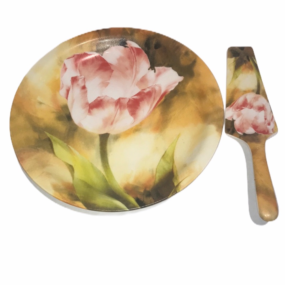 WCL FLORAL CAKE PLATE WITH SERVER